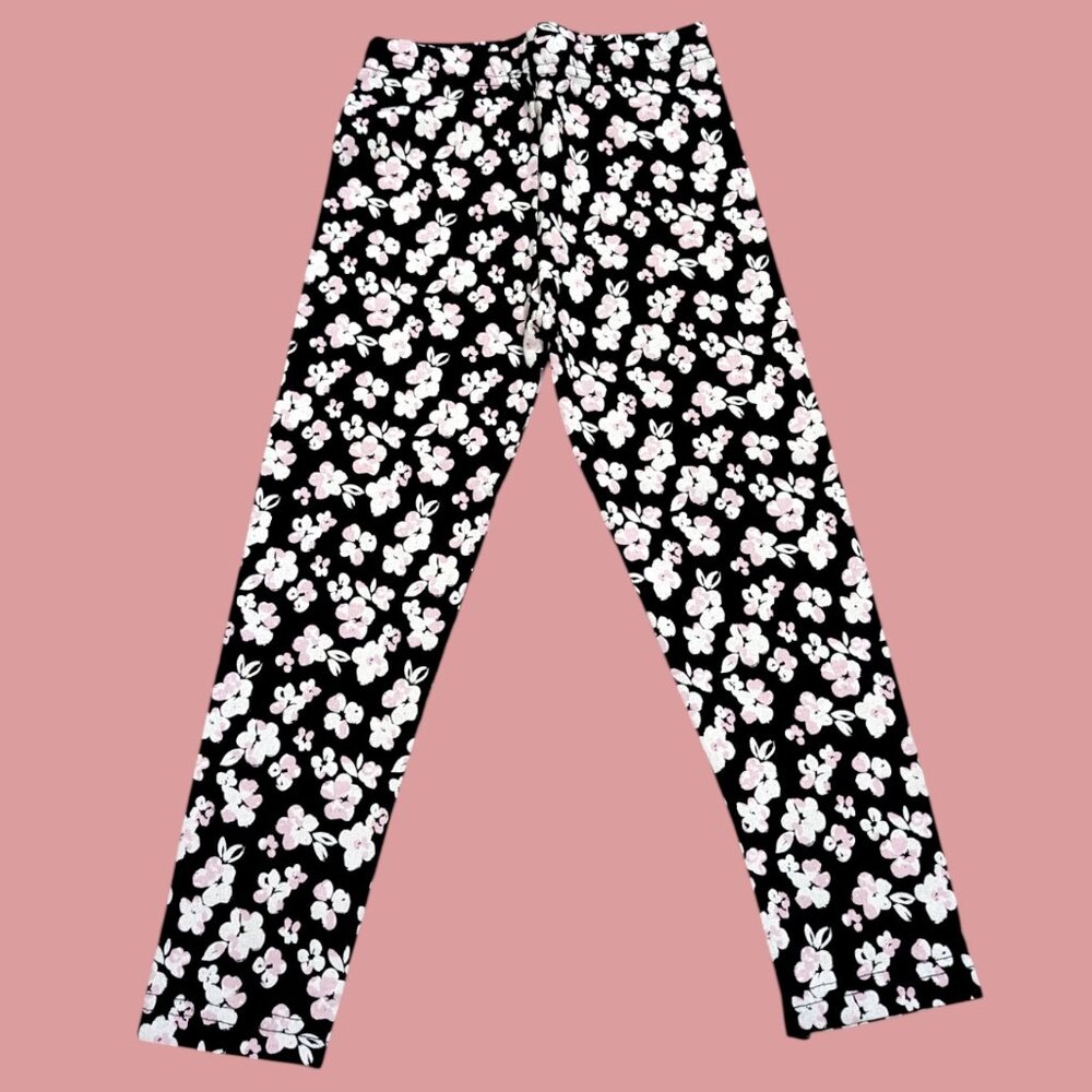 Pepco Full length Soft Cotton leggings Skinny Fit Black &White Floral NWOT
